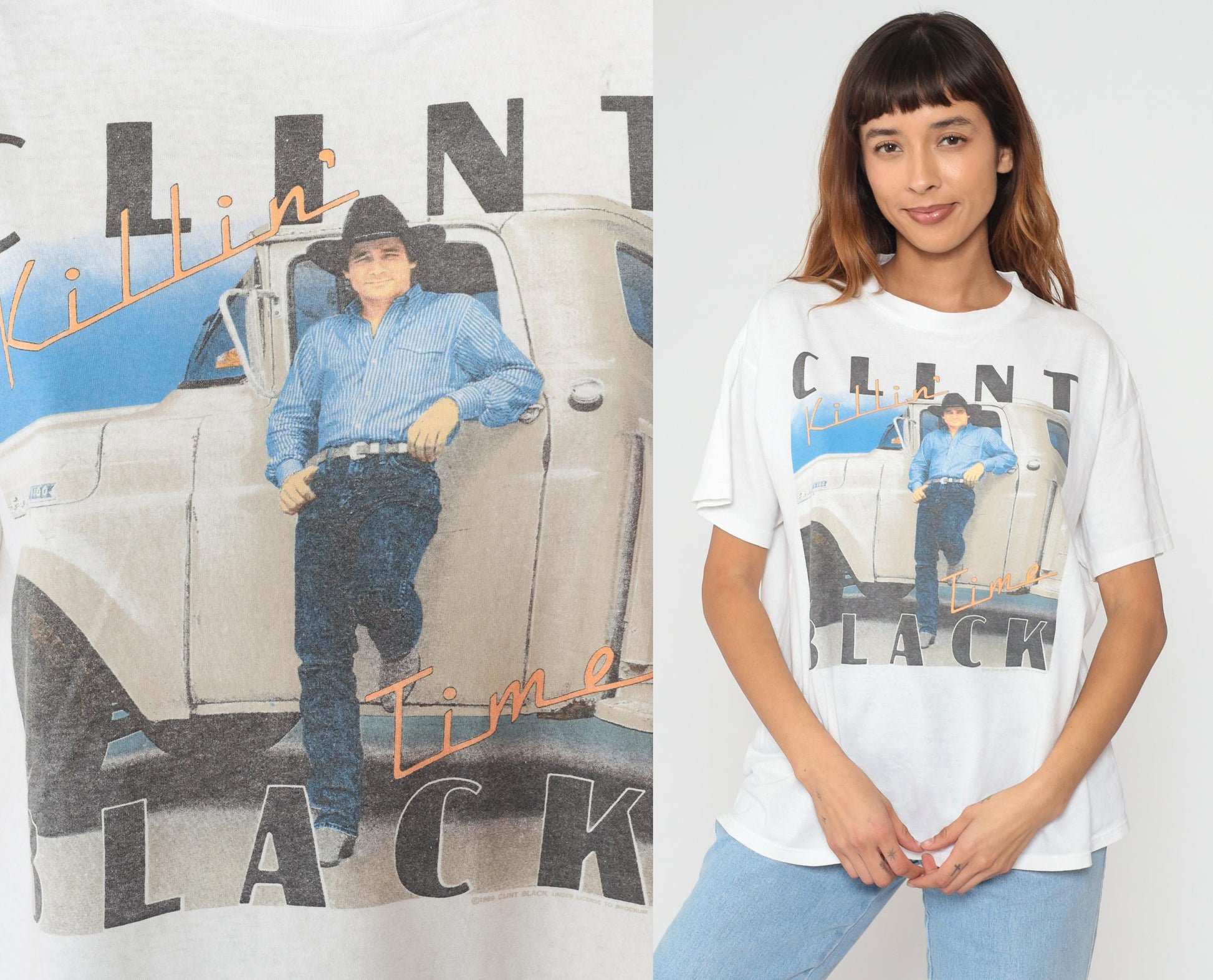 90s Clint Black Killin' Time Tour Concert Tee White Cotton Extra Large XL