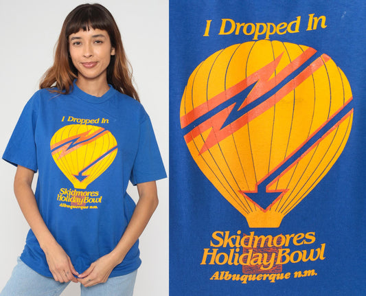 90s Hot Air Balloon Graphic T-Shirt Royal Blue Albuquerque Holiday Bowl Large