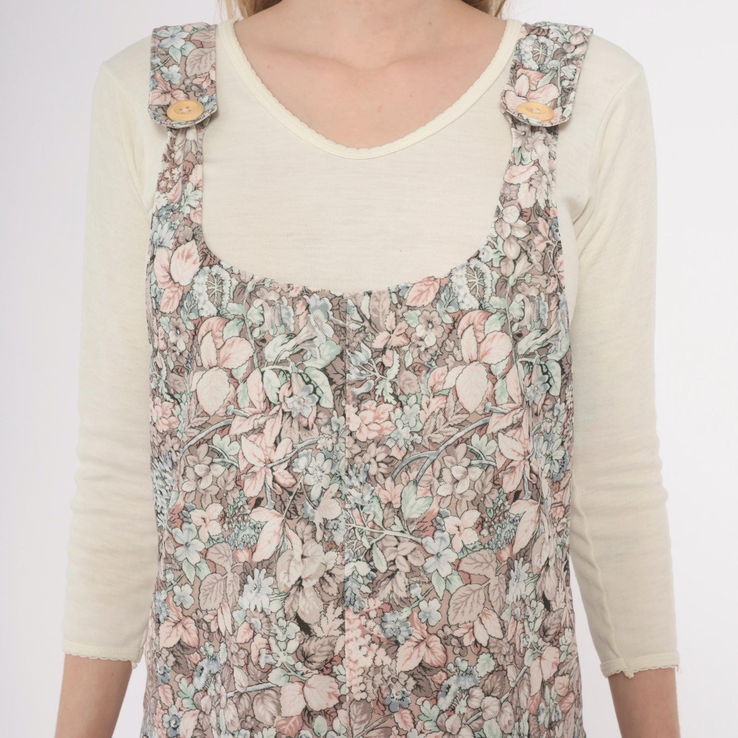 70s Floral Romper Pink Green Cream Scoop Neck Playsuit Small S