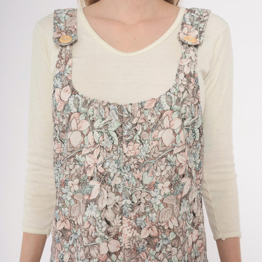 70s Floral Romper Pink Green Cream Scoop Neck Playsuit Small S