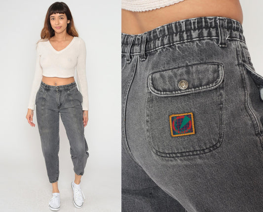 80s Apparatus Denim Joggers Gray Acid-Washed High-Waisted Tapered Ankle Cuff Medium