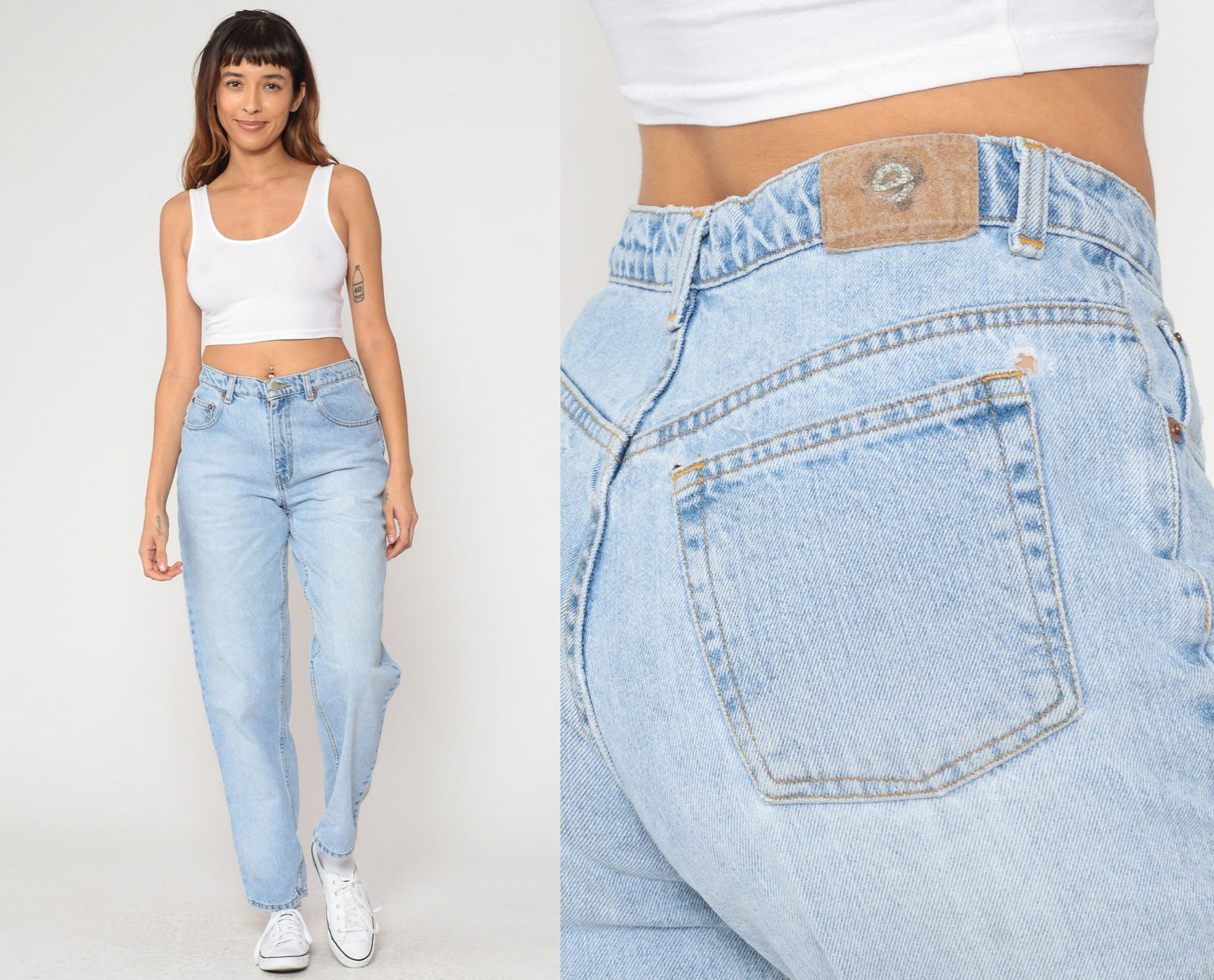 90s Ellemenno Light Wash High-Waisted Straight Leg Jeans Medium