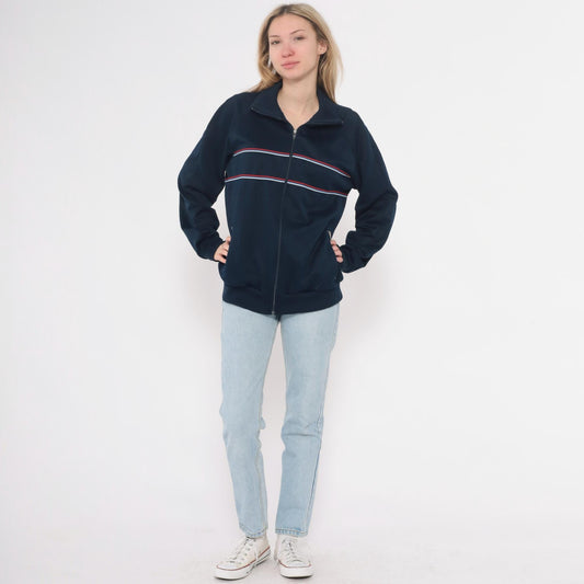 80s The Sports Scene Navy Track Jacket Striped Raglan Zip Large L