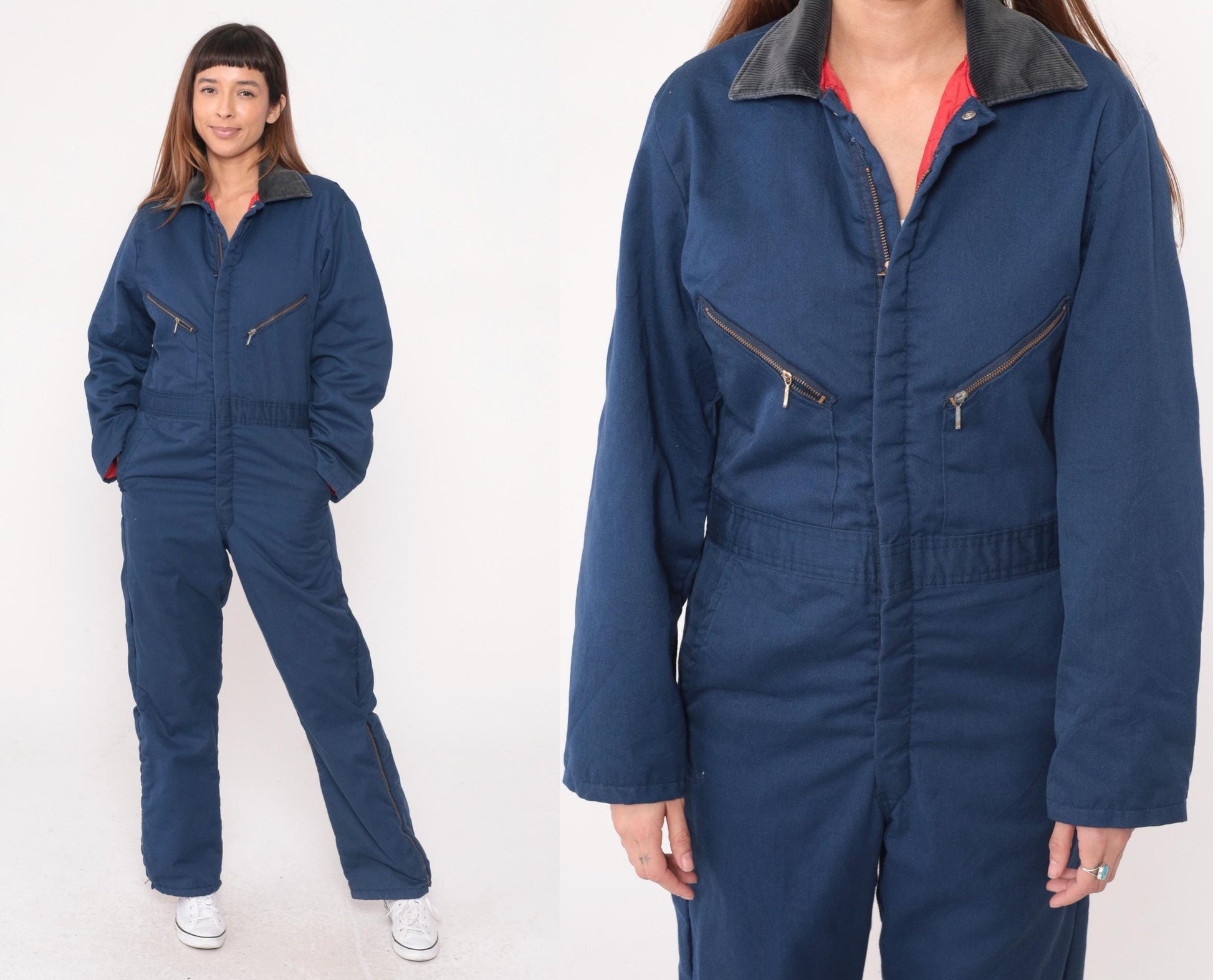 90s Walls Blizzard Pruf Navy Coveralls Zip Front Workwear Small