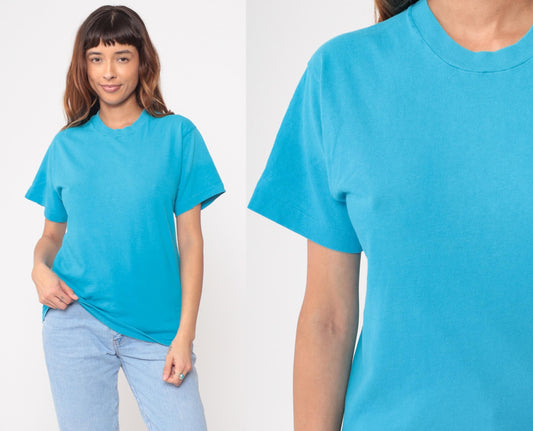 90s Fruit of the Loom Turquoise Cotton Crewneck Tee Medium M