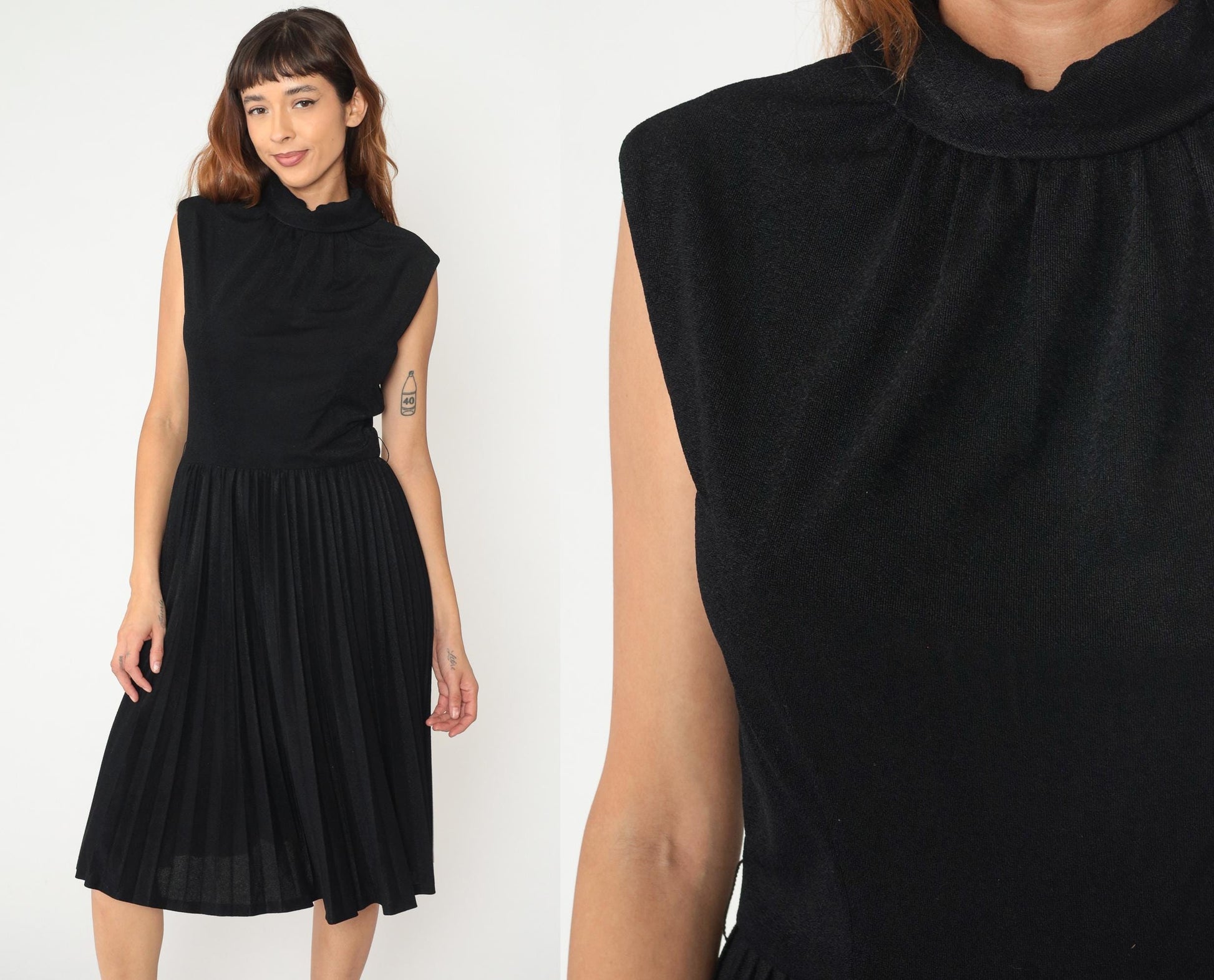 60s R & K Originals Black Midi Dress Peter Pan Collar Sleeveless Medium M