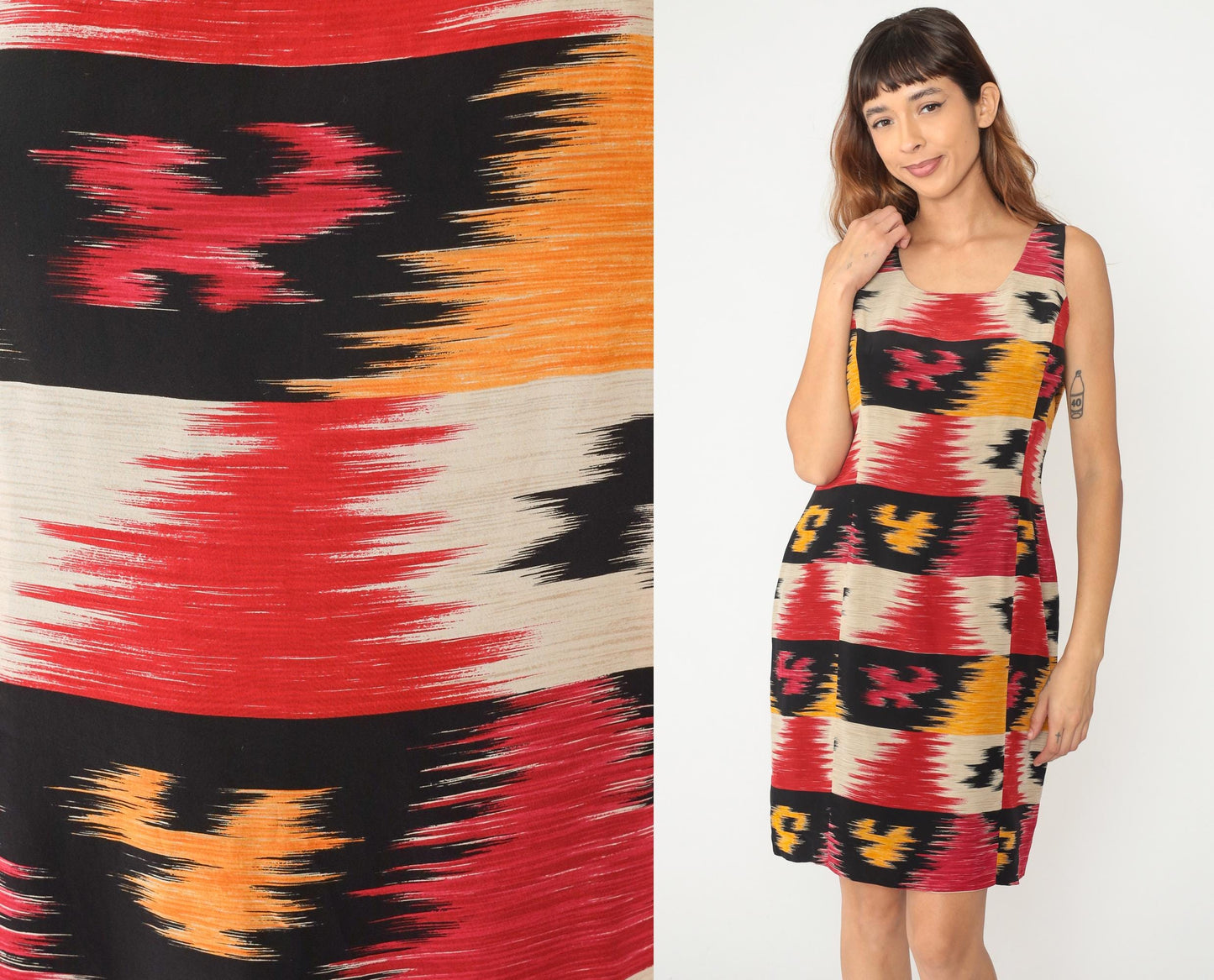 Y2K Jones New York Ikat Stripe Sleeveless Dress Knee Length Large L