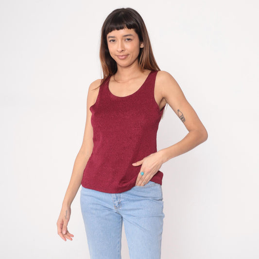 90s Burgundy Heathered Knit Tank Top Scoop Neck Sleeveless 1X