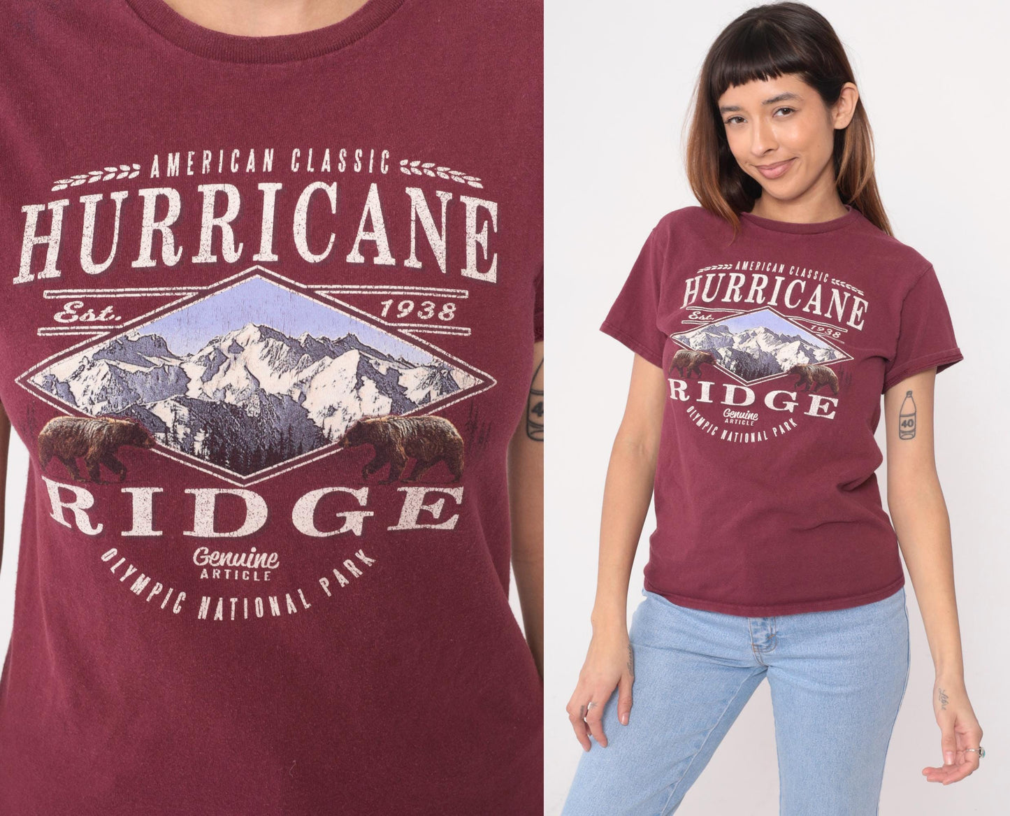 Y2K Hurricane Ridge Olympic National Park Graphic Tee Burgundy Small