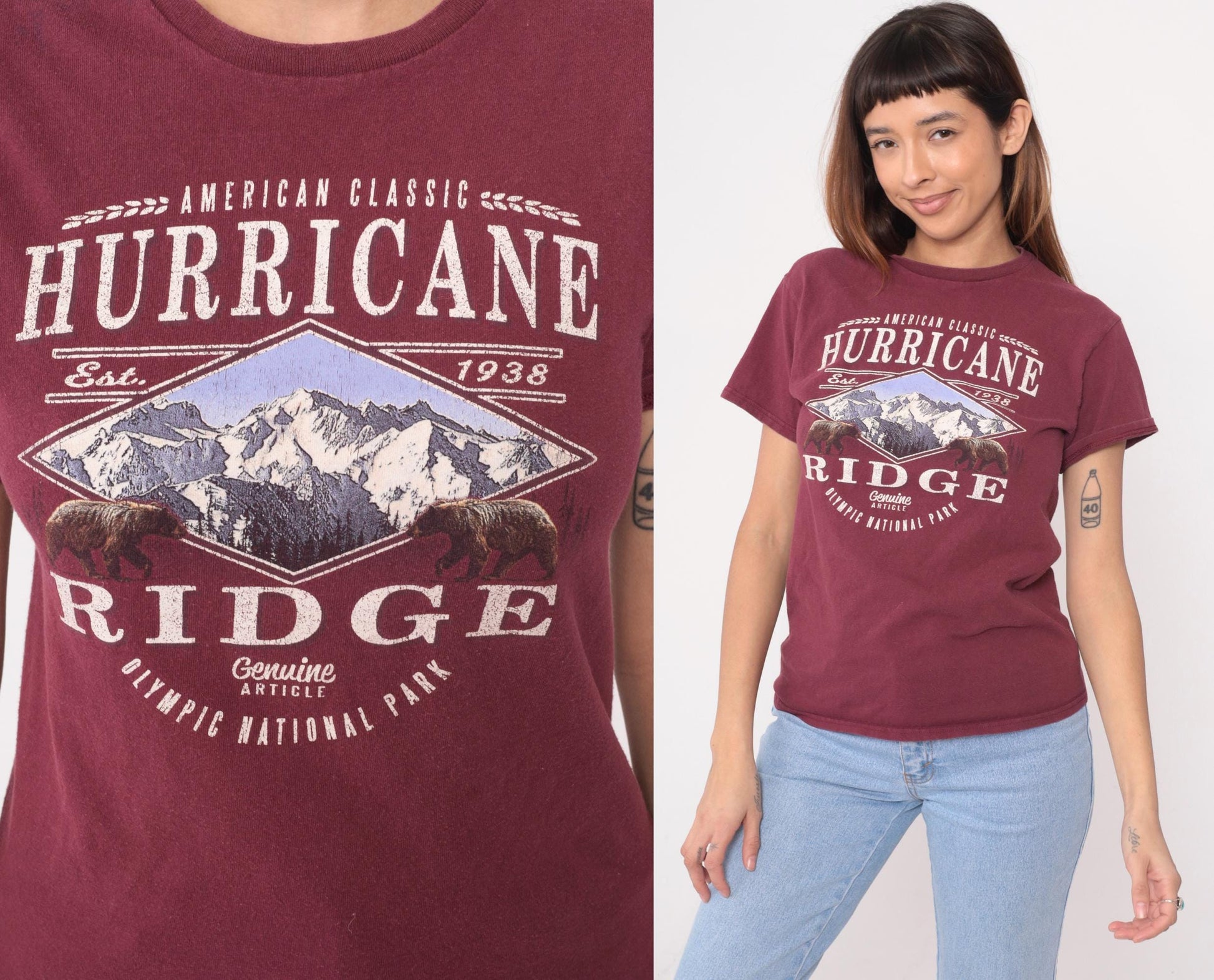 Y2K Hurricane Ridge Olympic National Park Graphic Tee Burgundy Small