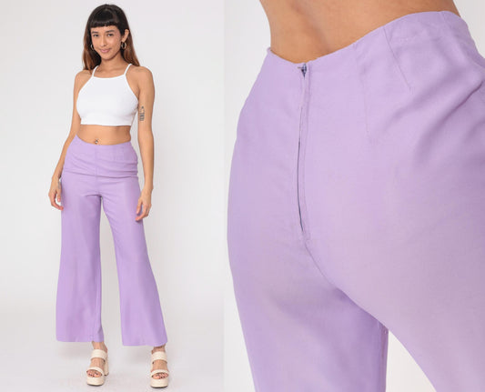 1970s Lavender High-Waisted Wide-Leg Flared Trousers Small