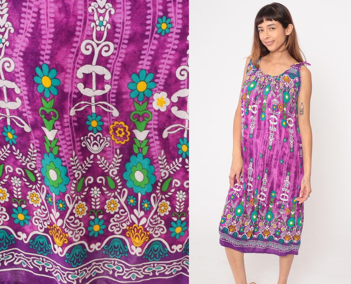 Y2K Vanee Purple Floral Maxi Dress Multicolor Geometric Print Sleeveless Medium M