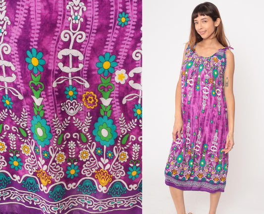 Y2K Vanee Purple Floral Maxi Dress Multicolor Geometric Print Sleeveless Medium M