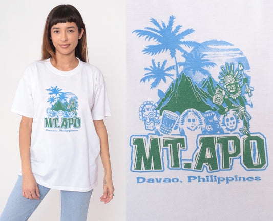 90s Mt. Apo Davao Philippines Graphic T-Shirt White Cotton Souvenir Large L
