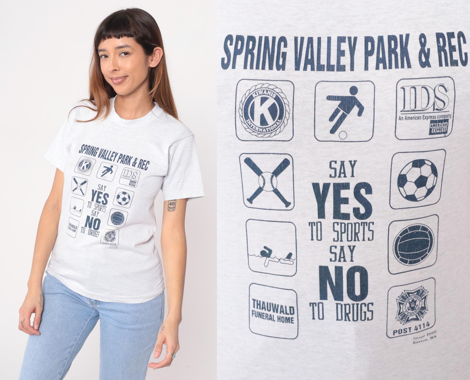 90s Say Yes To Sports Say No To Drugs Graphic Tee Spring Valley White XS