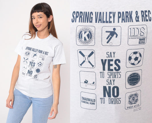 90s Say Yes To Sports Say No To Drugs Graphic Tee Spring Valley White XS
