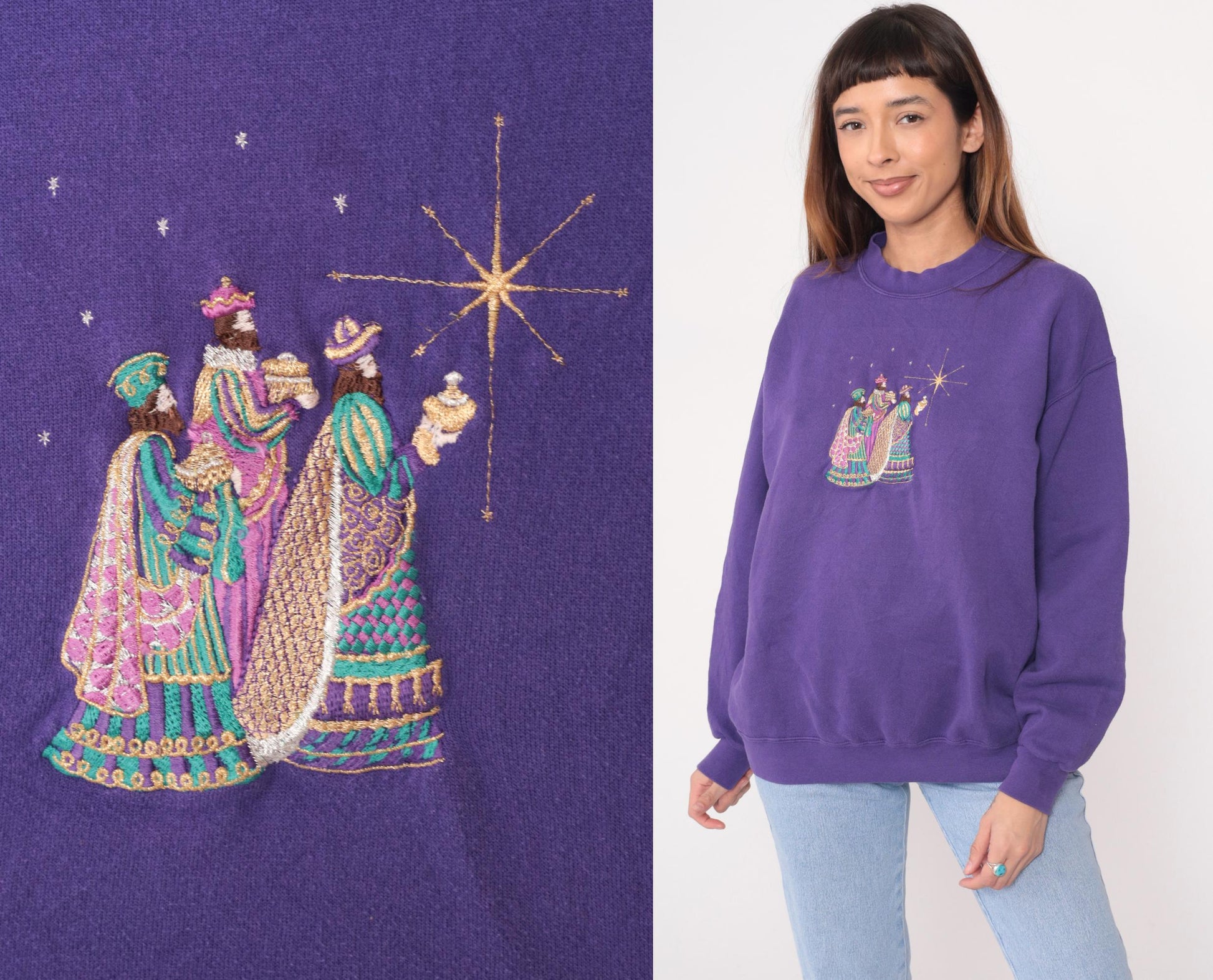 90s Peanut Butter and Jelly Purple Sweatshirt Three Wise Men Embroidered Large L