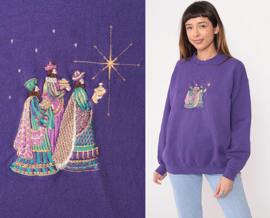 90s Peanut Butter and Jelly Purple Sweatshirt Three Wise Men Embroidered Large L