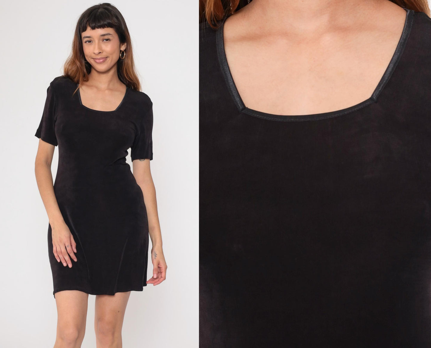 90s Black Mini Dress Rabbit Rabbit Rabbit Scoop Neckline Short Sleeve Medium