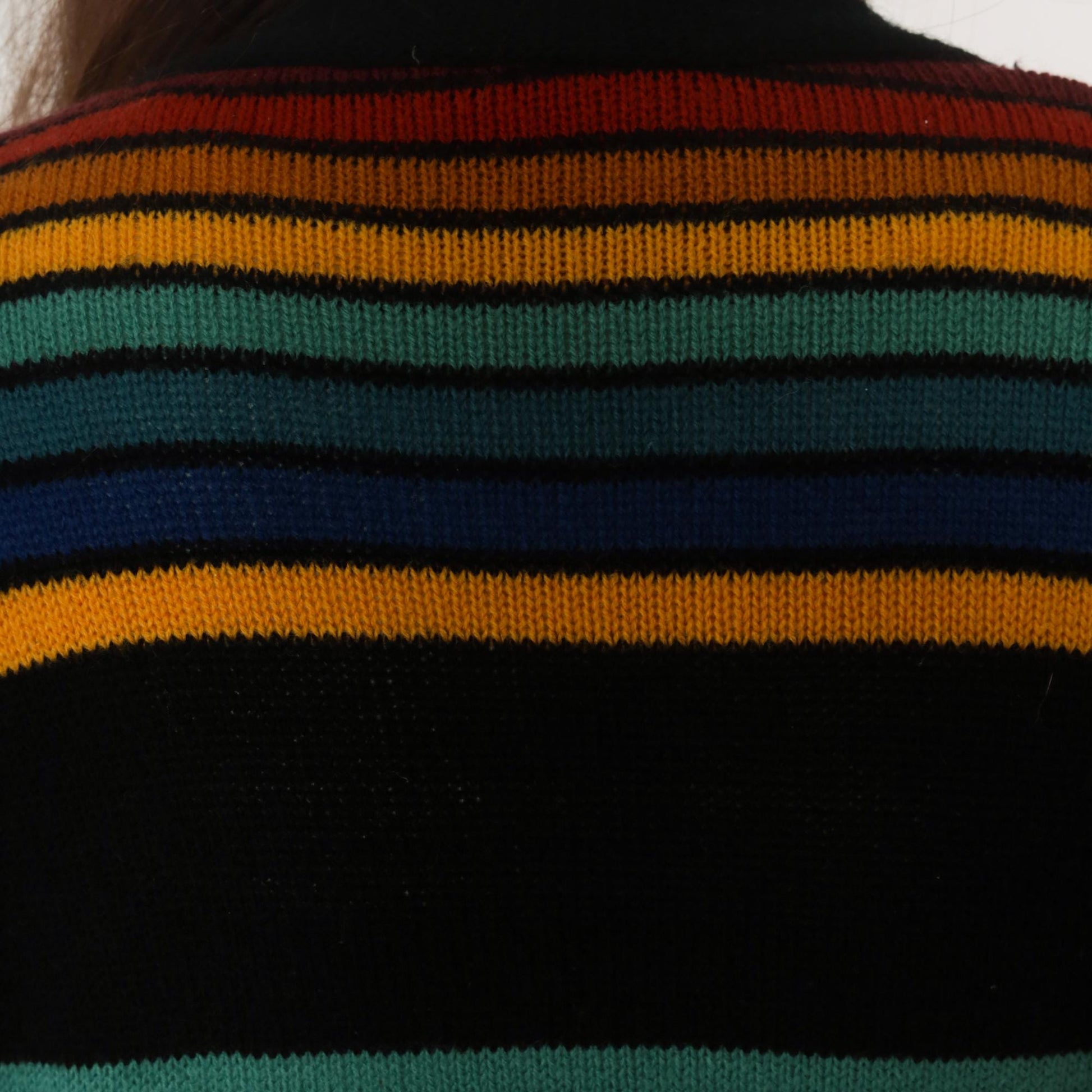 70s Black Cardigan Multicolor Striped Geometric Knit Sweater Medium M