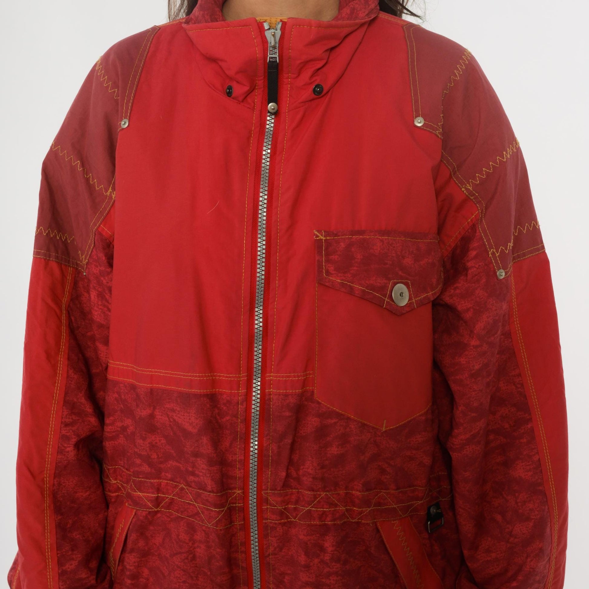 80s Obermeyer Red Nylon Windbreaker Ski Jacket Colour-Block Extra Large XL