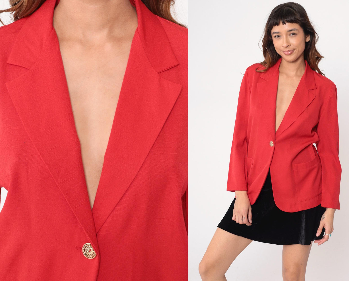 90s Cristin Stevens Coral Blazer Single Gold Button Notched Lapel Small S