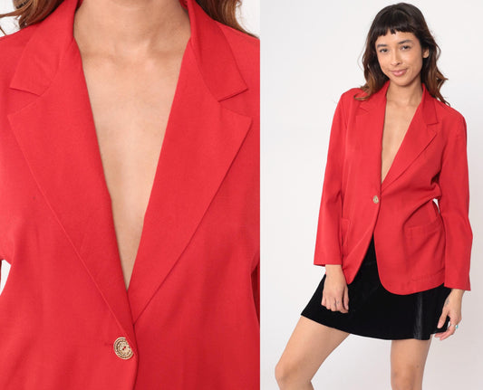 90s Cristin Stevens Coral Blazer Single Gold Button Notched Lapel Small S