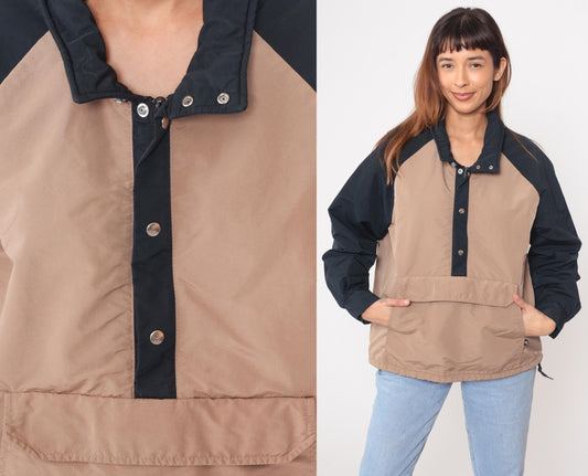 80s Jardi Colorblock Anorak Pullover Beige Navy Raglan Windbreaker Large