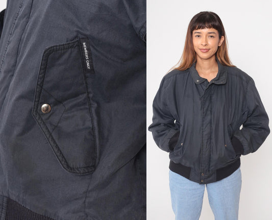 80s Members Only Bomber Jacket Black Raglan Snap Front Large