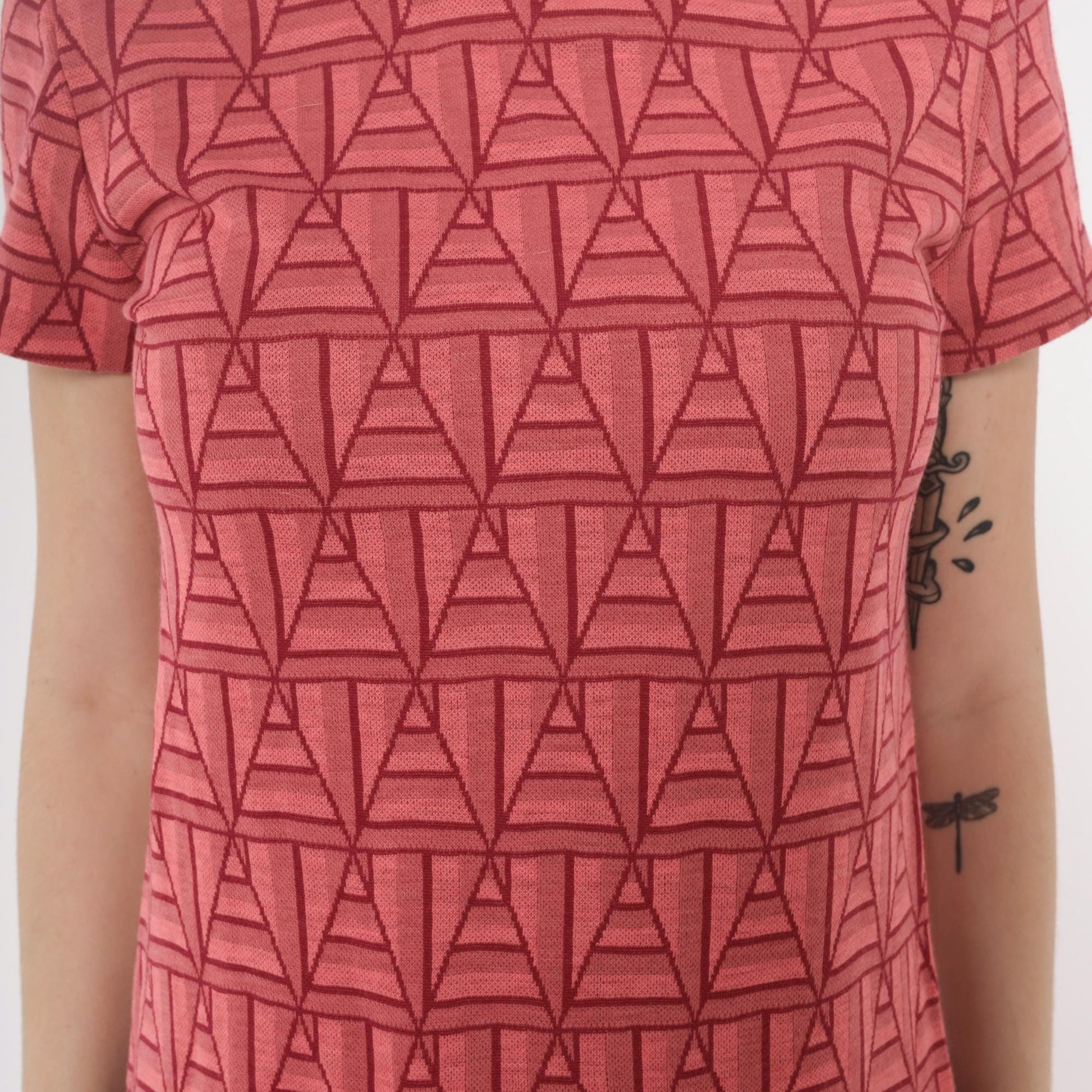 60s Coral Geometric Shift Dress Mini Knee-Length Mod Space Age Pink Extra Small XS