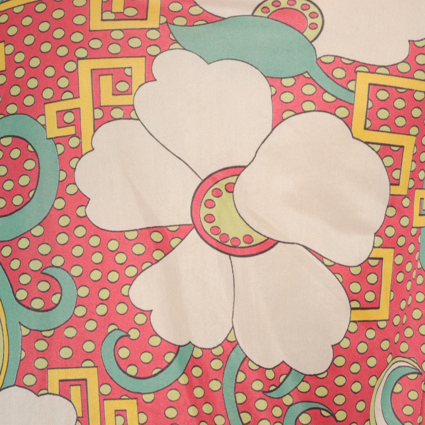 70s Psychedelic Floral Tunic Dress Pink Cream Mint Knee-Length Medium M