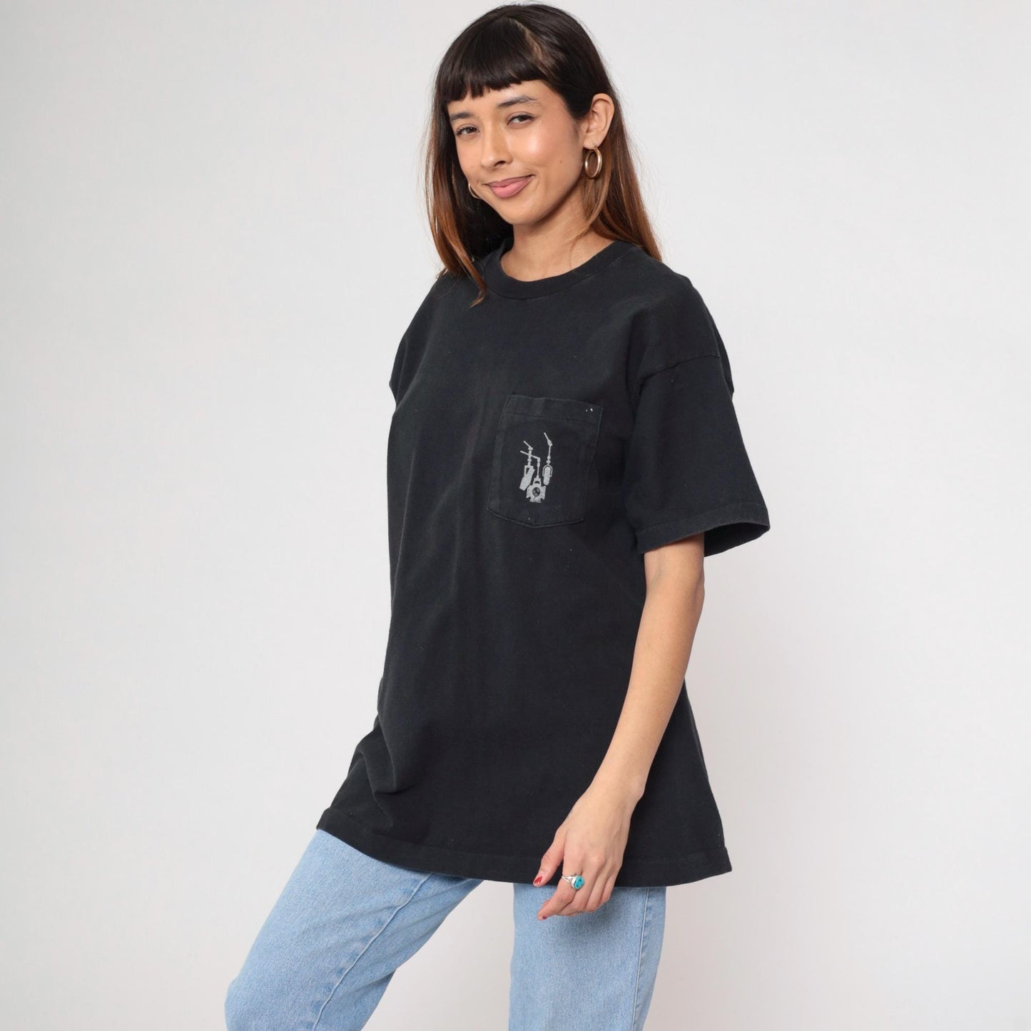 90s Studiocenter Broadcast Productions Graphic Pocket Tee Black Cotton Extra Large