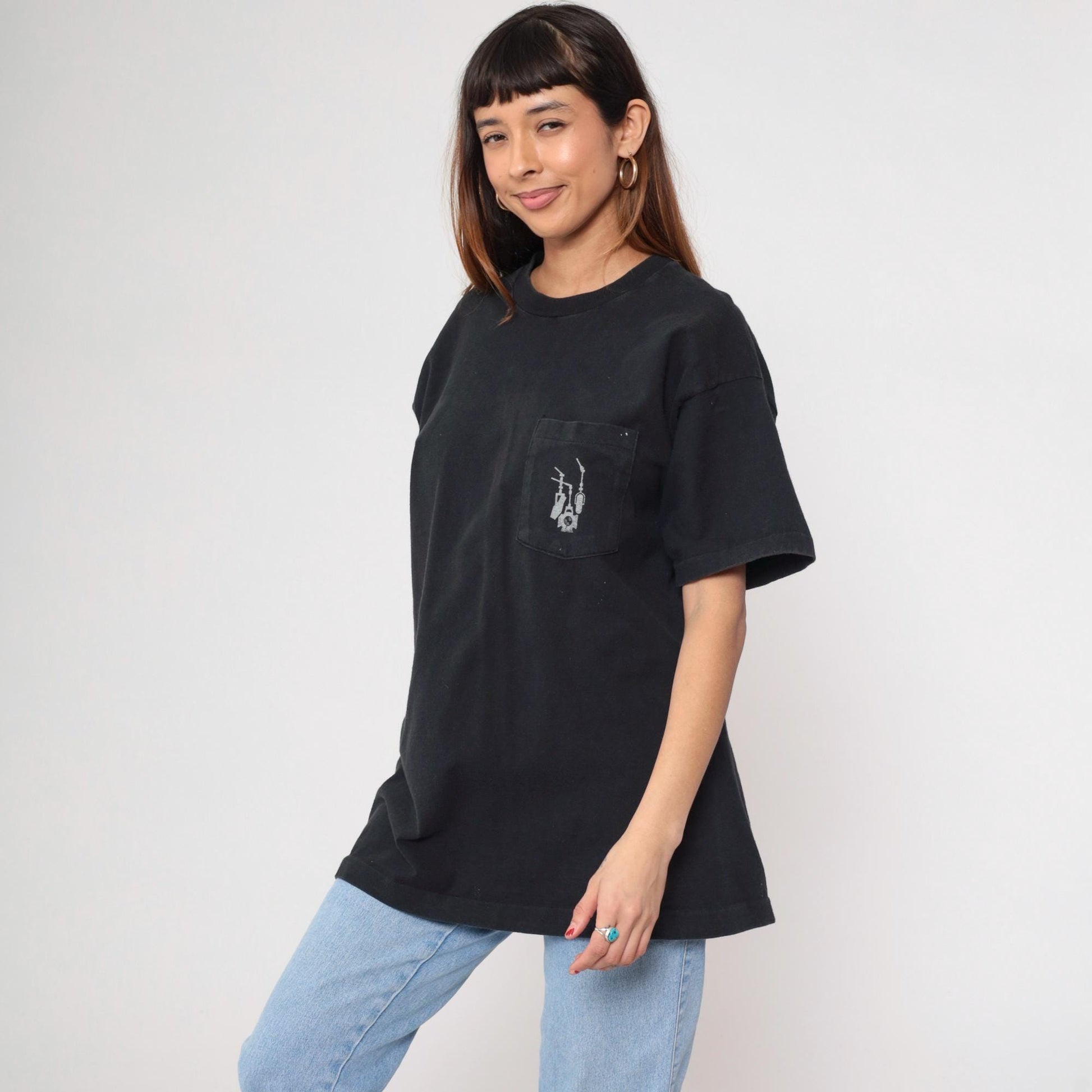 90s Studiocenter Broadcast Productions Graphic Pocket Tee Black Cotton Extra Large