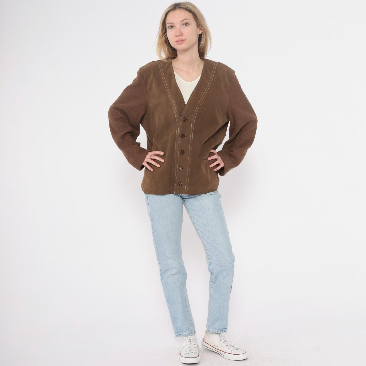 70s Brad Whitney Brown Wool Cardigan V-Neck Button Front Large L