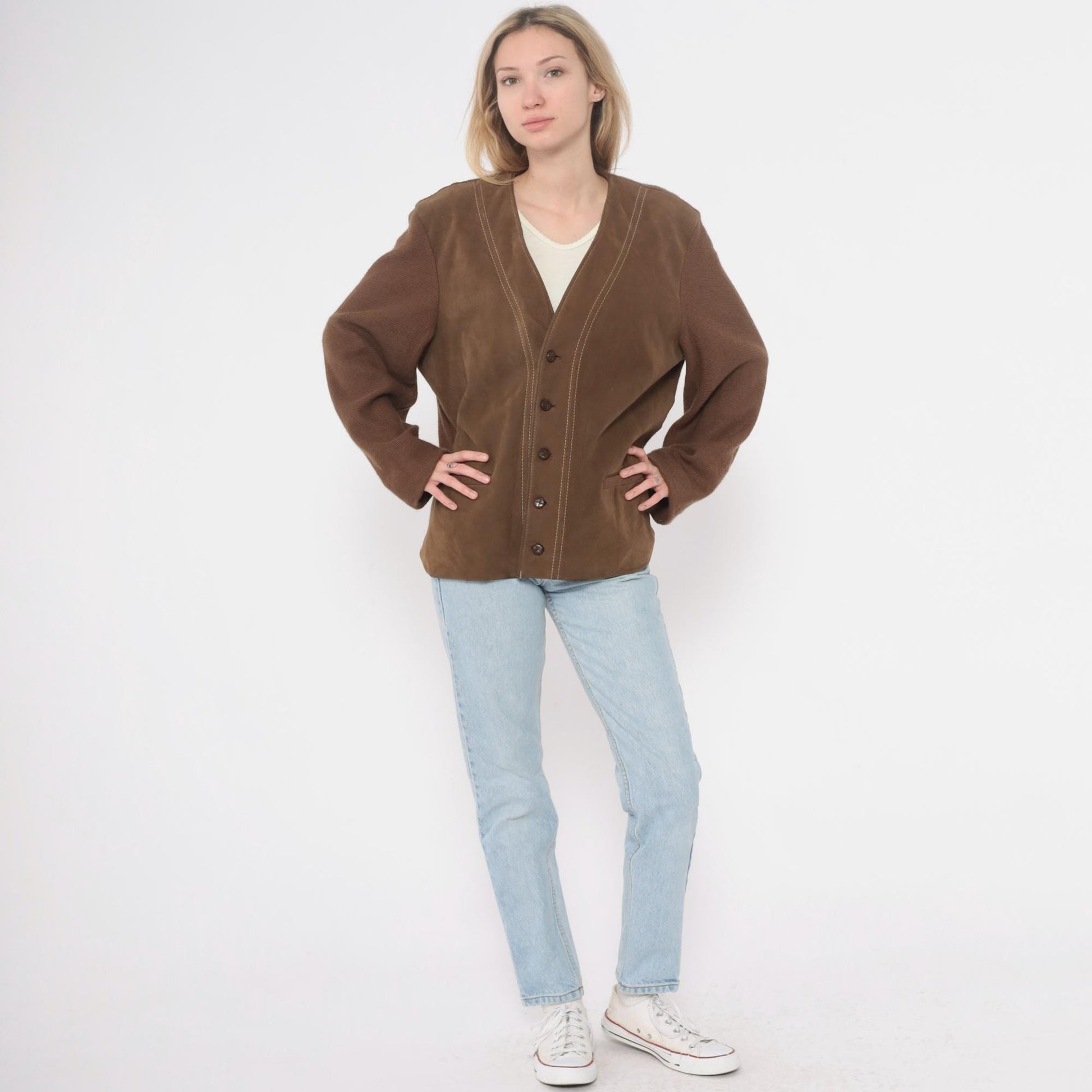 70s Brad Whitney Brown Wool Cardigan V-Neck Button Front Large L