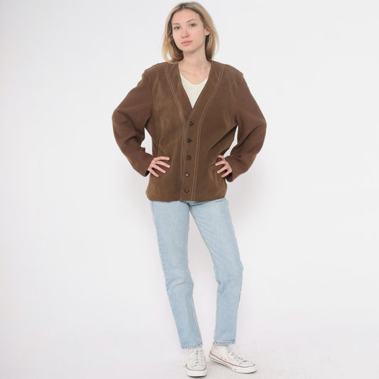 70s Brad Whitney Brown Wool Cardigan V-Neck Button Front Large L