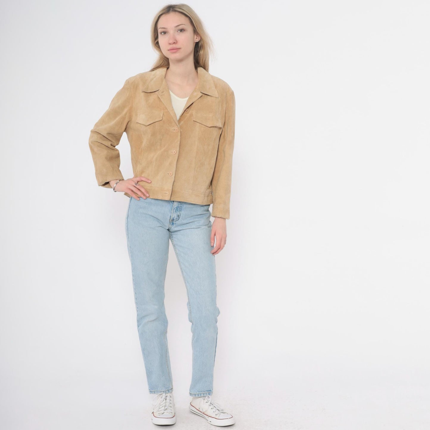 Y2K Willi Smith Tan Suede Jacket Cropped Button Front Medium M