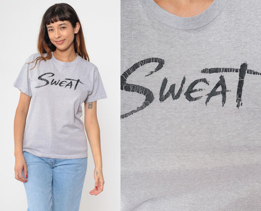 80s SWEAT Graphic T-Shirt Grey Crewneck Short Sleeve Medium