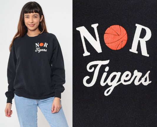 90s Jerzees NOR Tigers Basketball Sweatshirt Black Raglan Extra Large XL