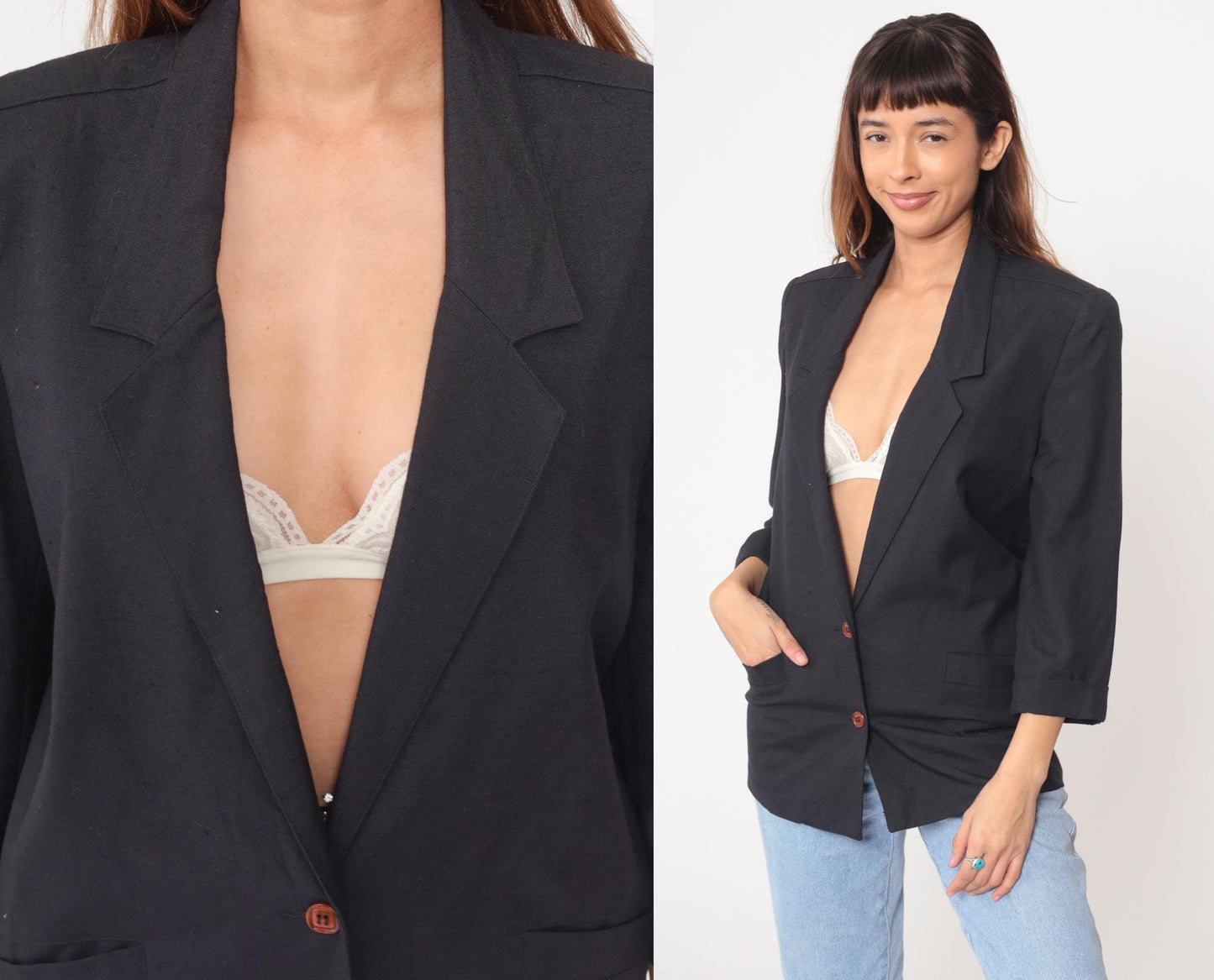 90s SK Company Black Blazer Two-Button Notched Lapel Medium
