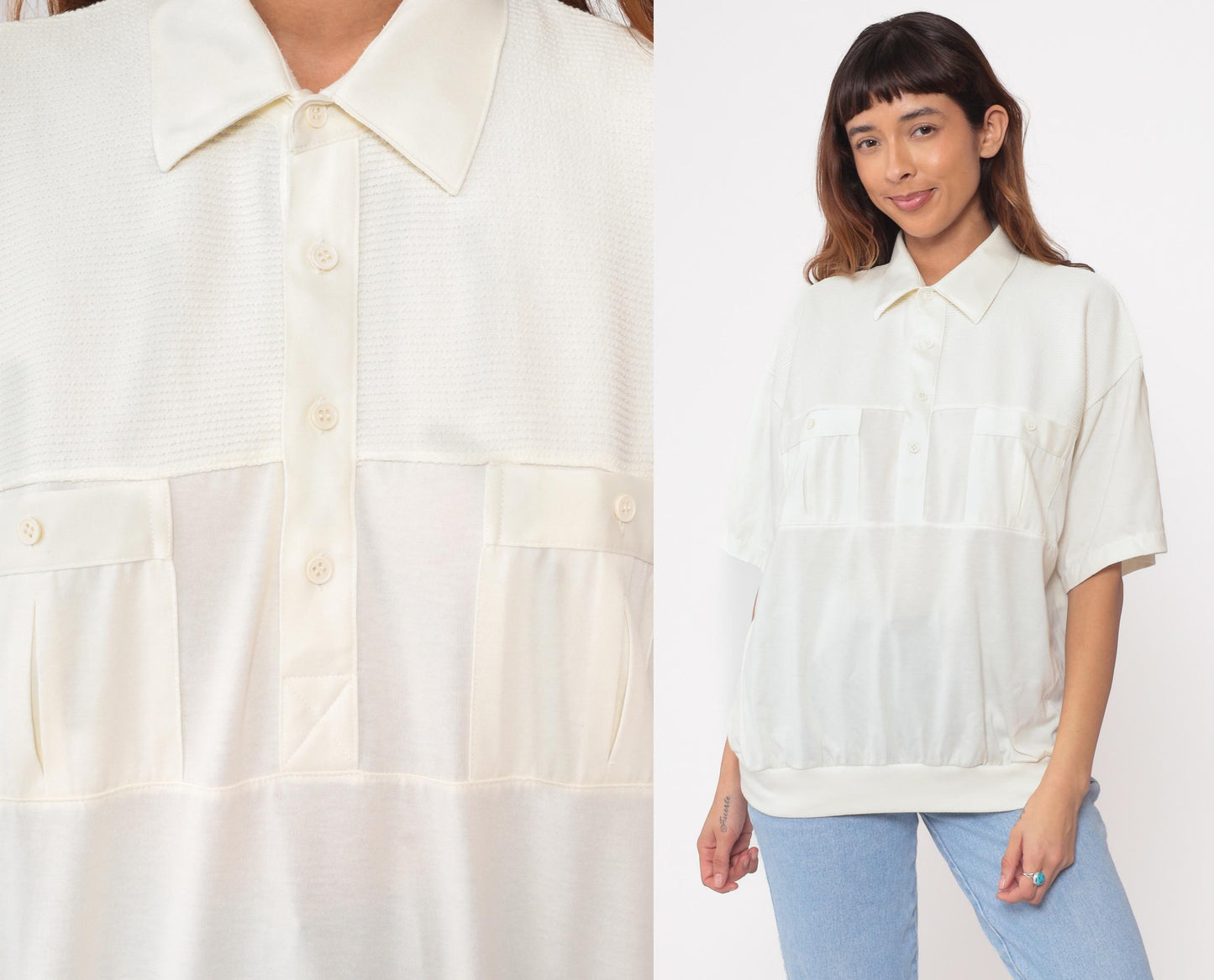 80s Classics by Palmland Cream Polo Shirt Cotton Short Sleeve Large L
