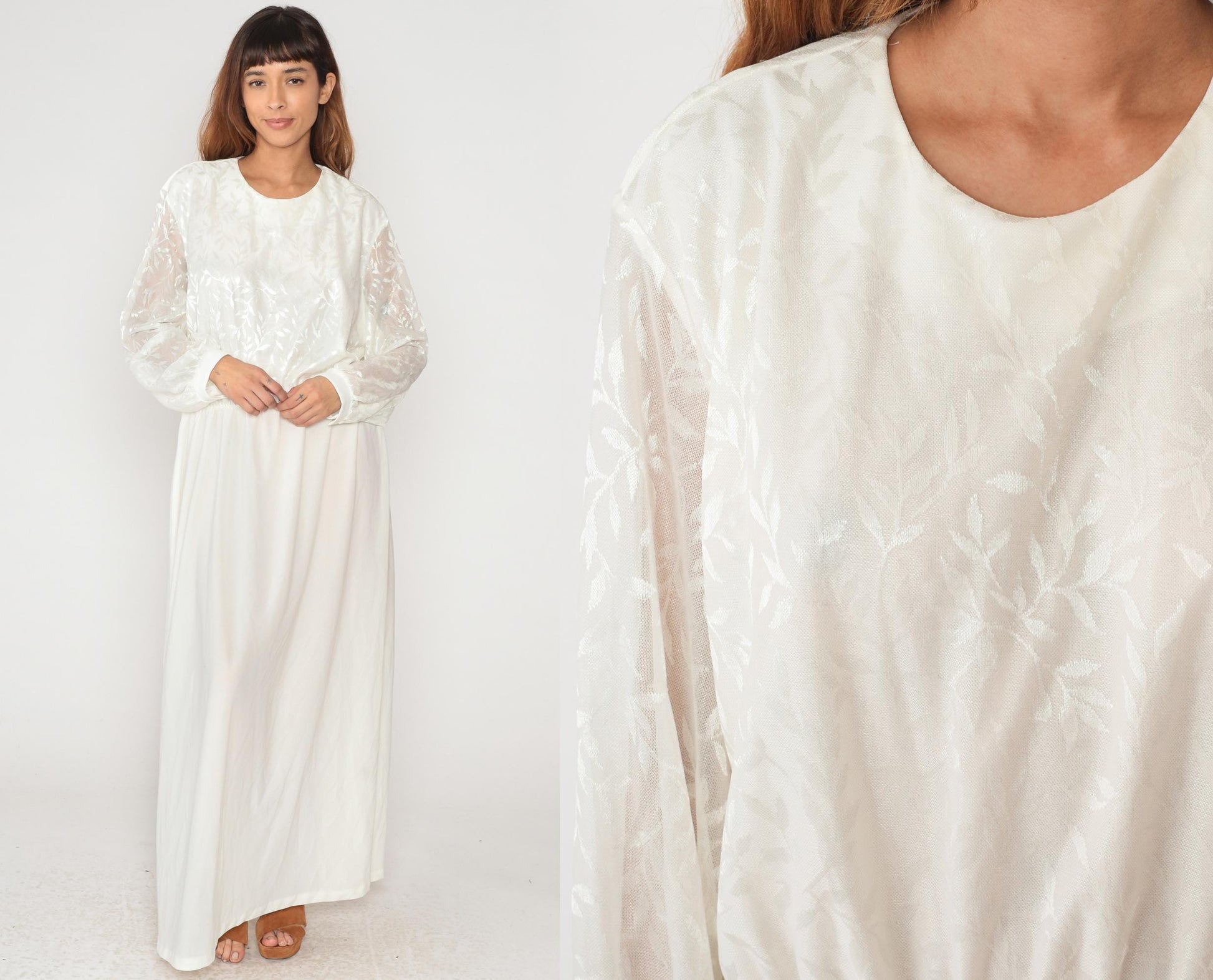 90s Anthony Richards White Maxi Dress Embroidered Floral Lace Plus Size XXL