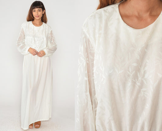 90s Anthony Richards White Maxi Dress Embroidered Floral Lace Plus Size XXL
