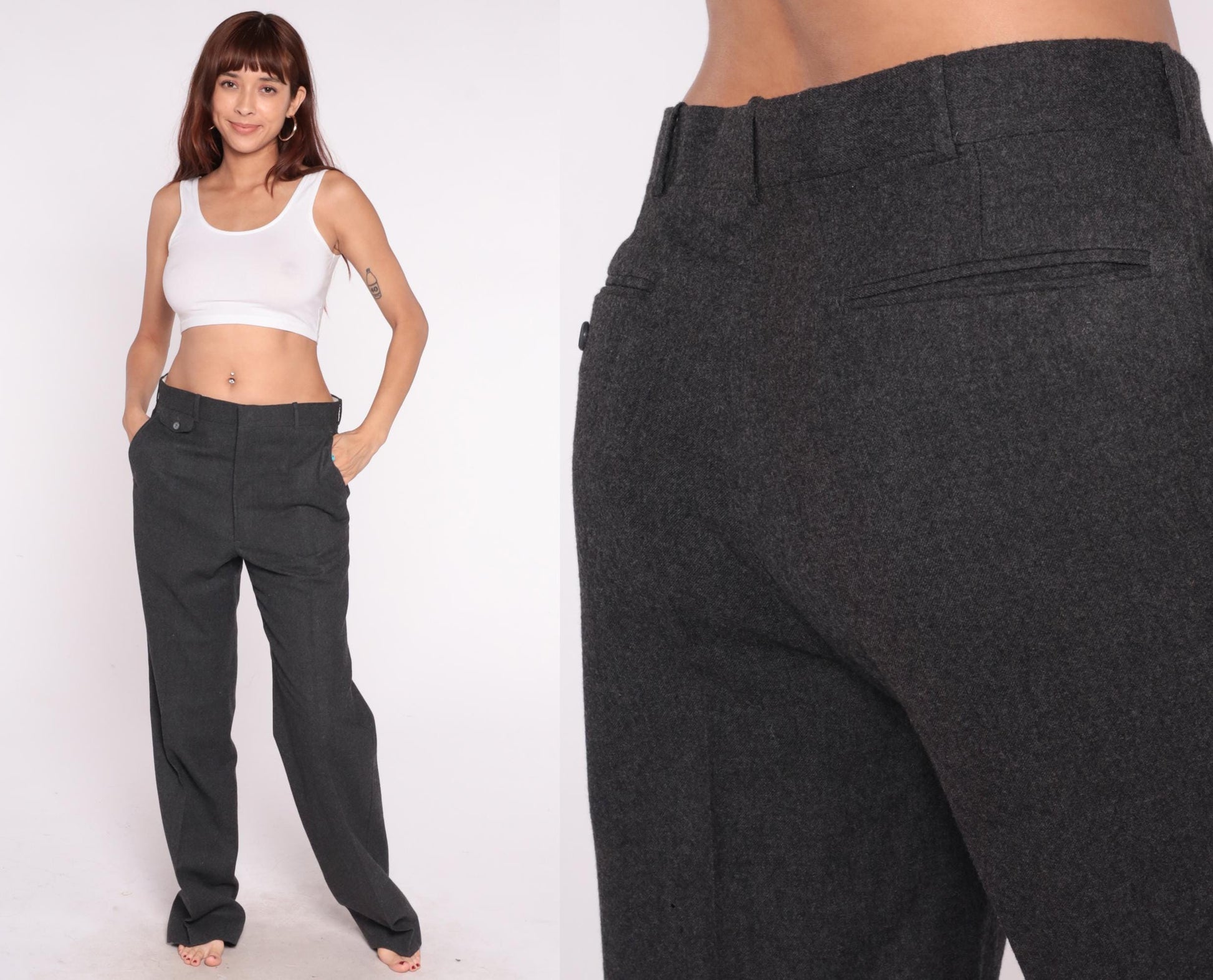 80s Presswick & Moore Wool Trousers Charcoal Straight Leg High Waisted Large