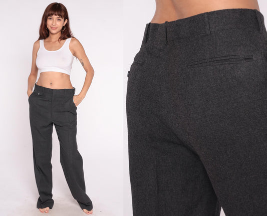 80s Presswick & Moore Wool Trousers Charcoal Straight Leg High Waisted Large
