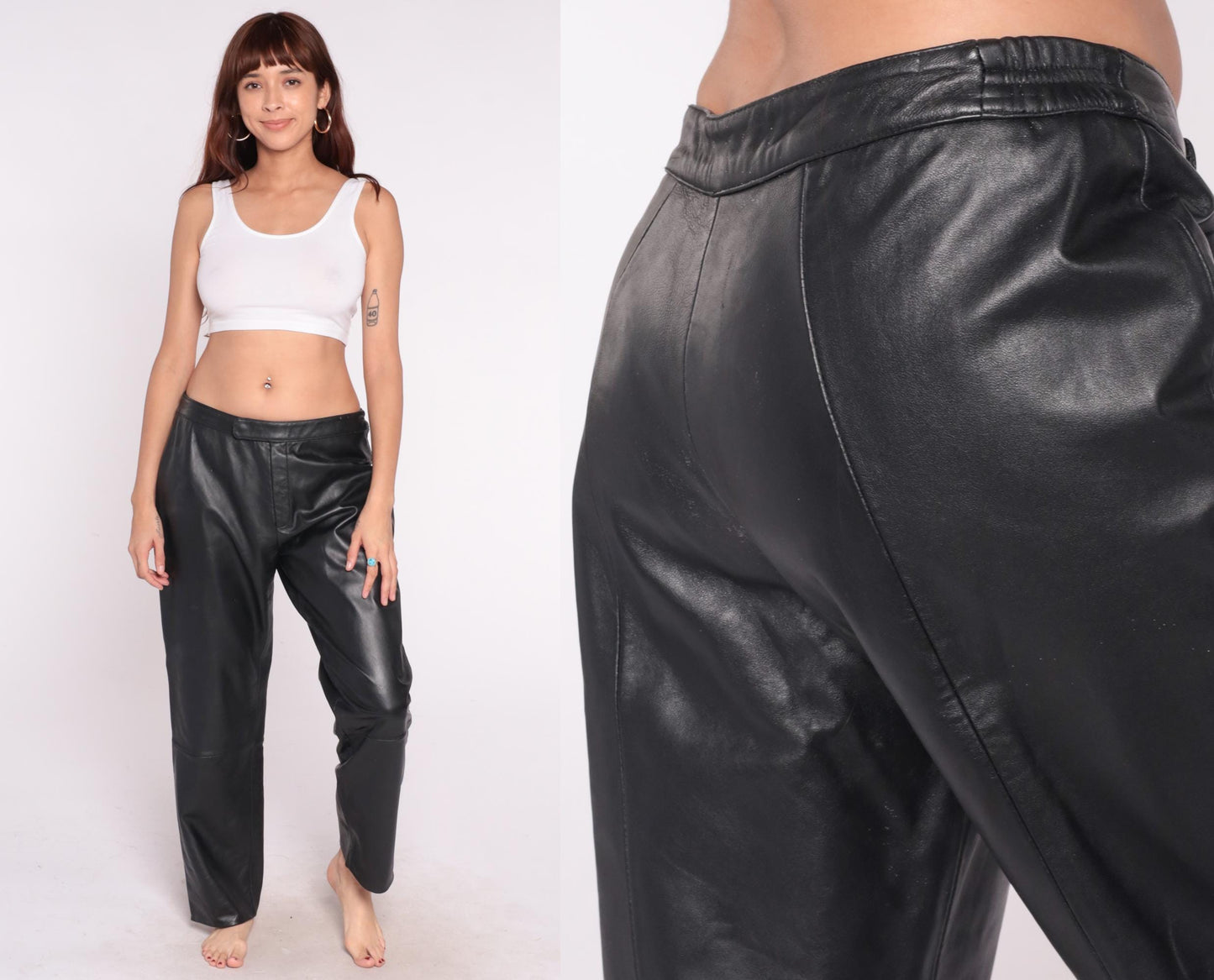 Y2K Excelled Collection Black Leather Pants High Rise Straight Leg Large L
