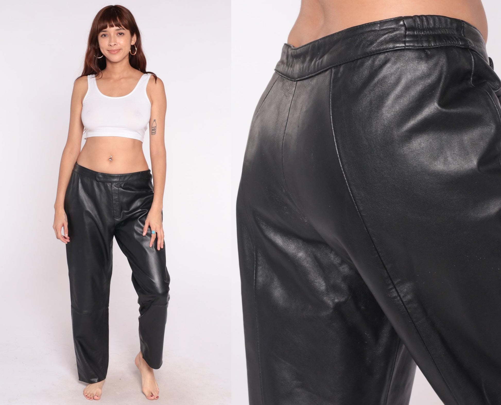 Y2K Excelled Collection Black Leather Pants High Rise Straight Leg Large L