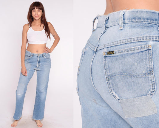 Lee Denim Jeans 80s Light Wash High Rise Straight Leg Distressed Medium M