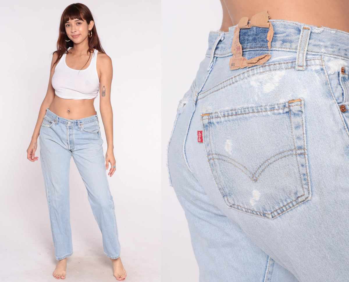 Levi's 501 90s Distressed Light Wash Denim High Rise Straight Leg 34x30