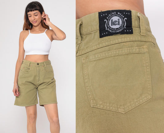 90s Lei Olive Green Cotton Shorts High Rise Five Pocket Medium M